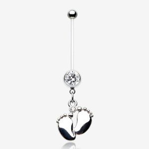 Adorable Little Feet Sparkle Bio-Flex Pregnancy Belly Button Ring